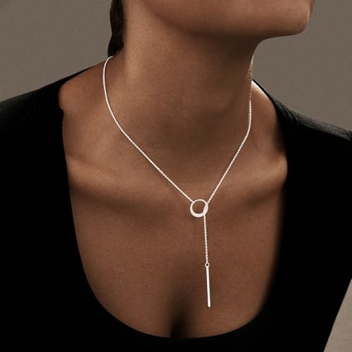 14k Silver Plated Necklace for Women necklace lariat for Gifts | Dainty Circle Necklace, Waterproof ,Fashion Jewelry, Non Tarnish Adjustable Y Shaped Chain