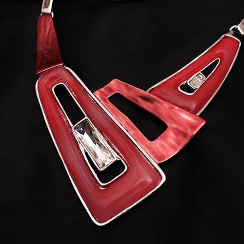 SFE Irregular Enamel Triangle Shape shell Collar Bib Bohemian Boho Statement Necklace Earrings Fashion Costume Jewelry Set for Women - color: Siam-Platinum Plated