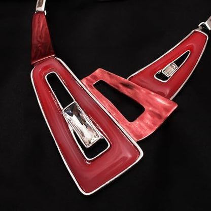 SFE Irregular Enamel Triangle Shape shell Collar Bib Bohemian Boho Statement Necklace Earrings Fashion Costume Jewelry Set for Women - color: Siam-Platinum Plated