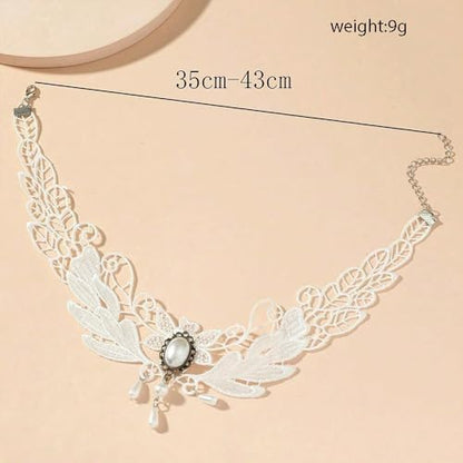 Gothic Lace Choker Necklace for Women, Pearl Sexy Tassel Adjustable Choker Necklace, Boho Halloween Jewelry for Festival Party Cosplay Costume Gifts - color: white Pearl Pendant