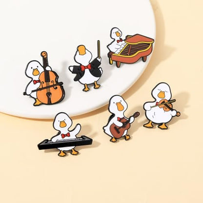 Novelty Duck Music Band Cartoon Brooch for Women Men 6PCS Set Creative Cute Funny White Ducky Guitar Piano Violin Pins Enamel Animal Brooches Lapel Badge Jacket Backpacks Bags Clothing Accessories