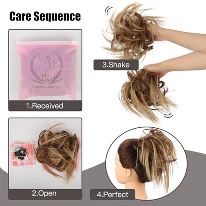 HMD Tousled Updo Messy Bun Hair Piece for Women Synthetic Hair Extension | Messy Bun Hair Piece with Elastic Scrunchie Synthetic Tousled Updos Ponytail Hairstyles for Daily Wear - color: Dark Chocolate Brown