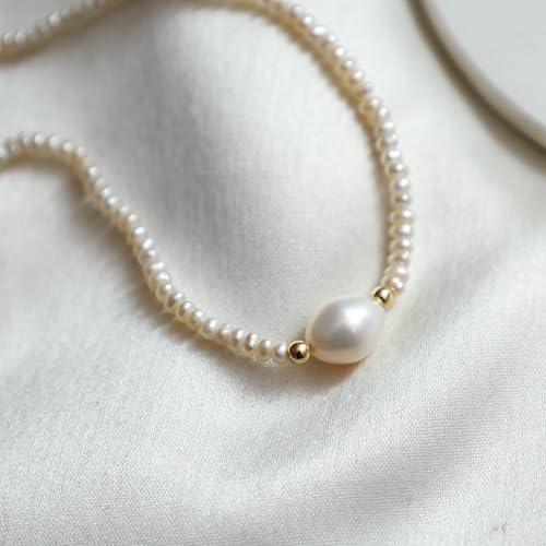 Gempires Gemstone Pearl Necklace for Women Beaded Birthstone Choker | Handmade gemstone beaded necklace with freshwater pearl — choose from 14 stones and birthstones, dainty choker on gold.