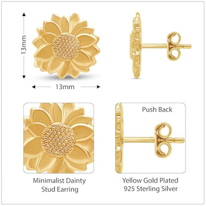 AFFY 14K Gold Plated 925 Sterling Silver Plain Minimalist dainty Stud Earrings Jewelry For Her Women Birthday Gift - color: Sunflower