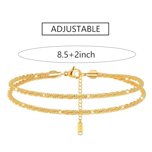 Silver Anklets for women,Layered Anklets Bracelets Adjustable Summer Beach Jewelry - color: Gold Double