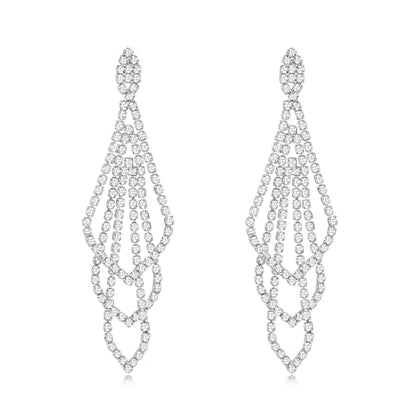 Silver Rhinestone Rectangle Dangle Earrings for Women Cubic Zirconia Crystal Dangle Earrings Long Chandelier Earrings Multi Layer Tassel Earrings Wedding Bridal Jewelry