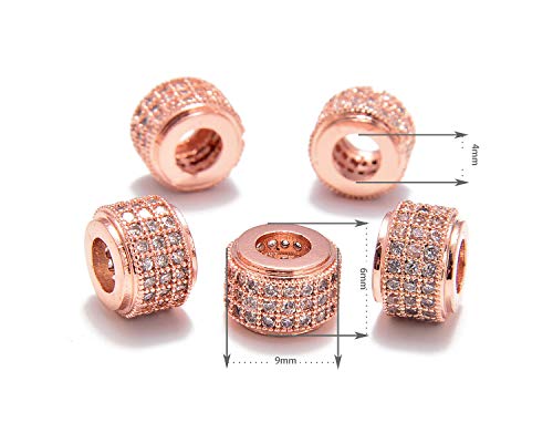 AD Beads Zircon Pave Rhinestones Big Hole Rondelle Spacer Beads 6x7mm 5Pcs Clear on Rose Gold - color: 5 Pcs Clear on Rose Gold 3 Row Rondelle (6x7mm)