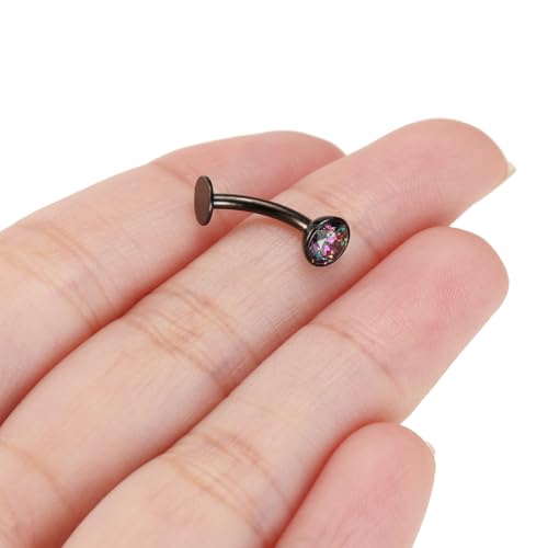 G23 Titanium Belly Jewelry 14G Flat Bottom Floating Belly Button Rings Curved Belly Barbell Navel Ring Belly Piercing 8/10/12/14mm Navel Rings Belly Piercings Jewelry for Women - color: Style1:Black+Vitrail Medium CZ