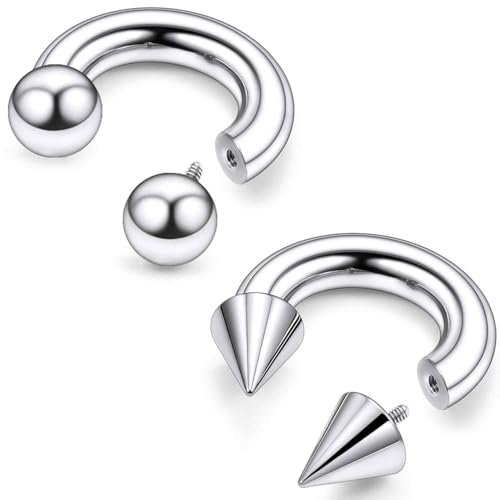 ASTM F136 Titanium 20/18/16/14/12/8/6/4/2g Internally Threaded Horseshoe Nose Septum Ring Gauge Earrings Lip Rings Prince Albert Jewelry Hoop Piercings for Women Men - size: 2g*14mm