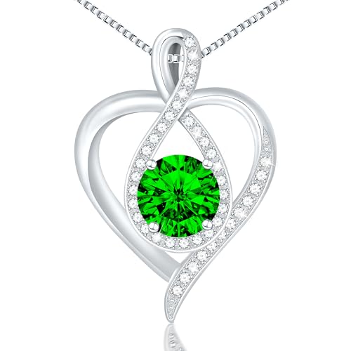 925 Sterling Silver Infinity Heart Necklace for Women, Rhodium Plated Cubic Zirconia Pendant Gift for Girlfriend Wife Mom - Anniversary Valentine's Day Birthday Present with Elegant Gift Box - color: Silver-05-May