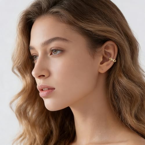 Bemoly Ear Cuff Earrings for Women 14K Gold Plated Cubic Zirconia Dangle Huggie Ear Cuffs Non Piercing | Clip On Cartilage - style: J-CHAIN-Pair