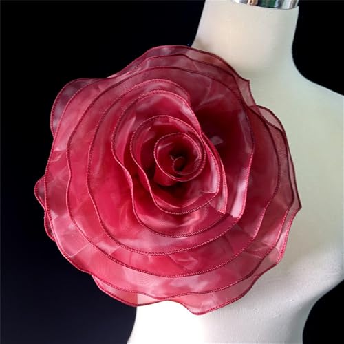 10inch Extra Large Flower Brooch Pin for Women Fashion Dainty Organza Satin Fabric Big Camellia Brooches Lapel Pins Wedding Dance Party Dress Accessories Exaggerated Jewelry Gift - color: 10 inch Wine Red