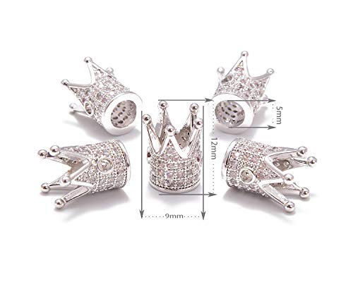 AD Beads Zircon Pave Rhinestones Crown Big Hole Bracelet Connector Spacer Beads (10 Pcs Clear on Silver Crown (9x12mm)) - color: 10 Pcs Clear on Silver Crown (9x12mm)