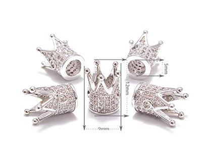 AD Beads Zircon Pave Rhinestones Crown Big Hole Bracelet Connector Spacer Beads (10 Pcs Clear on Silver Crown (9x12mm)) - color: 10 Pcs Clear on Silver Crown (9x12mm)