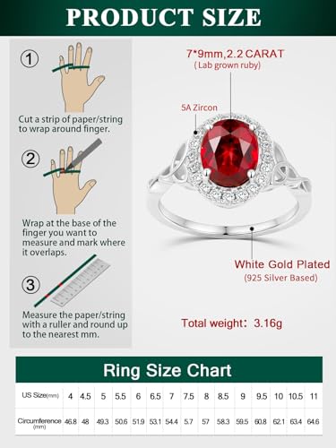 2-3 Carat Oval Engagement Ring 925 Silver Celtic Knot Birthstone Rings for Women Hypoallergenic Amehtyst/Aquamarine/Emerald/Ruby/Sapphire Cocktail Rings Jewelry Size 6-10 - color: B. Ruby