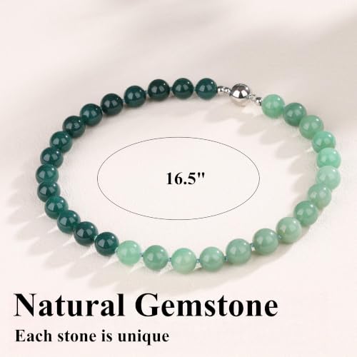 Chunky Gemstone Necklace for Women, 12mm Green Beaded Necklace, Hand-Knotted Beads Choker with Magnetic Clasp, Statement Jewelry, 16.5" - color: Jade & Aventurine