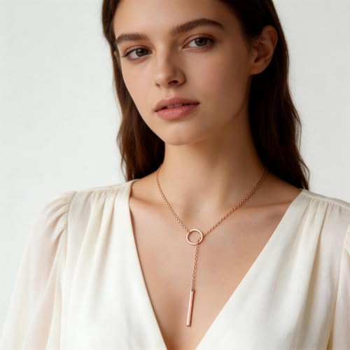 choice of all Rose Gold Necklaces Lariat Necklace for Women Slip Chain Necklace Y-Shaped Pendant Necklaces Trendy Jewelry Gifts - color: A1:rose gold necklace