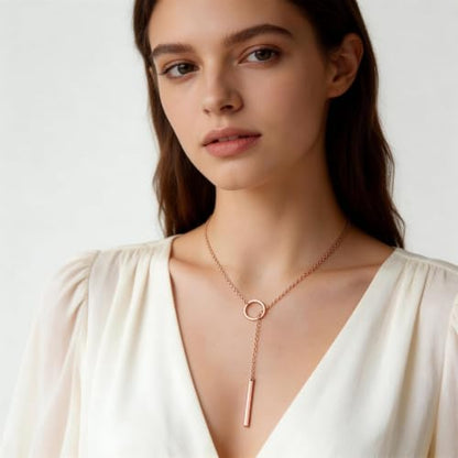 choice of all Rose Gold Necklaces Lariat Necklace for Women Slip Chain Necklace Y-Shaped Pendant Necklaces Trendy Jewelry Gifts - color: A1:rose gold necklace