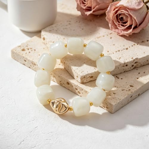 Chunky Beaded Bracelet for Women-Boho Bold Acrylic Resin Stretch Bracelets Trendy Summer Beach Elastic Bangle Vacation Jewelry Accessories - color: Style 1-Milky White