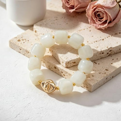 Chunky Beaded Bracelet for Women-Boho Bold Acrylic Resin Stretch Bracelets Trendy Summer Beach Elastic Bangle Vacation Jewelry Accessories - color: Style 1-Milky White
