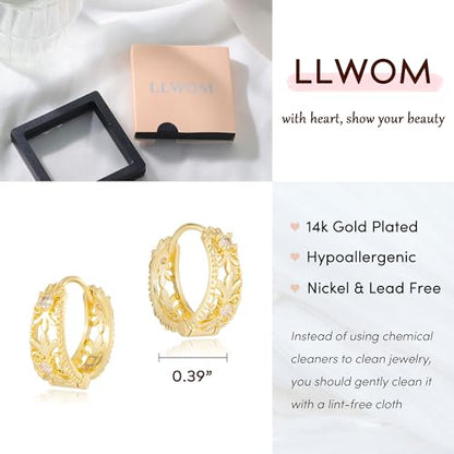 LLWOM Gold Huggie Earrings for Women-14k Gold/Silver/Rose/Black Plated Heart Hoop Earrings Hypoallergenic Lightweight Hoops Gifts - style: Traditional