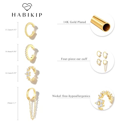 14K Gold Plated Ear Cuff Earrings for Women, Dainty Ear Cuffs Non Piercing Clip on Earrings Trendy Non pierced Cubic Zirconia Fake Hoop Earring Jewelry Sets for Women - color: Gold-4