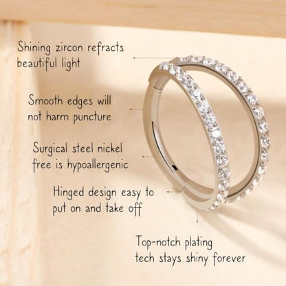 AROWRO Conch Piercing Jewelry Nose Rings Hoops Septum Cartilage Helix Rook | Surgical Steel Gold Silver Cartilage Earrings for Women Tragus Helix Piercing Jewelry 16G 18G 20G With Cubic Zirconia Opal - color: Silver-D1 Clear CZ, size: 16G(1.2mm)-8mm