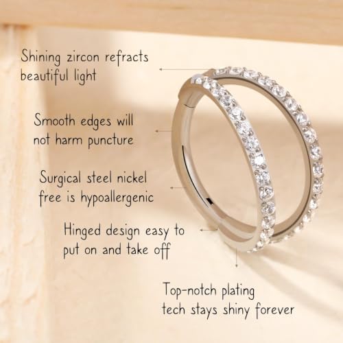 AROWRO Conch Piercing Jewelry Nose Rings Hoops Septum Cartilage Helix Rook | Surgical Steel Gold Silver Cartilage Earrings for Women Tragus Helix Piercing Jewelry 16G 18G 20G With Cubic Zirconia Opal - color: Silver-D1 Clear CZ, size: 16G(1.2mm)-6mm