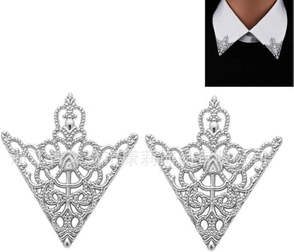 5 Pairs Retro Hollow Pattern Shirt Collar Brooches For Women And Men Gold Plated Triangle & Simple Elegant Double Leaf Collar Pin Brooches Gold Silver Plant Brooch Jewelry - style: Silver sj