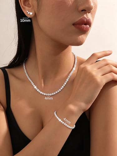 Jstyle 925 Sterling Silver Jewelry Set for Women - Dainty Tennis Necklace Bracelet Earrings Set Hypoallergenic Rhinestone Wedding Jewelry Sets for Brides Bridesmaids Crystal Prom Costume Accessories - color: Style A: Silver
