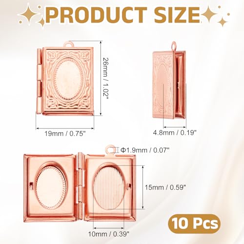 MECCANIXITY Custom Photo Locket Charm, Copper Retro Picture Locket Pendants for DIY Memorial KeyChains Necklace Bracelet Jewelry Making - color: Rose Gold, style: Book