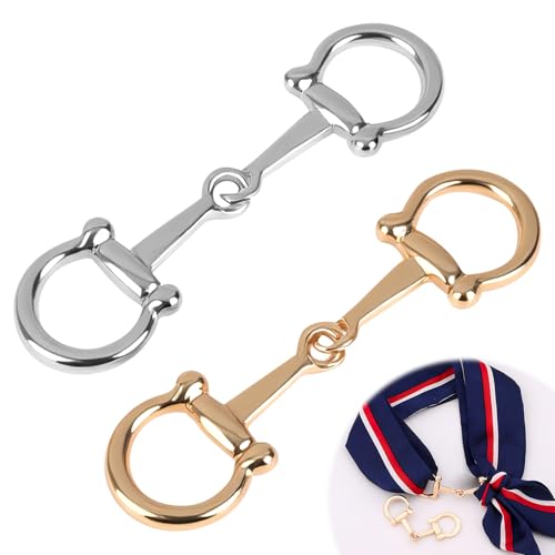 2 Pcs Horsebit Silk Scarf Buckle Rings, Gold and Silver | Zinc alloy styling rings, silk scarves, wraps and shawls, work and travel outfits, 2 finishes