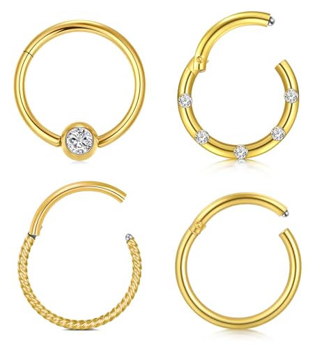 D.Bella 16G 14G Horseshoe Rings Surgical Steel Nose Septum Horseshoe Hoop Earring Eyebrow Tragus Lip Rings Daith Helix Piercing Jewelry for Women Men 6-12mm Smily Piercing Jewelry - color: Gold