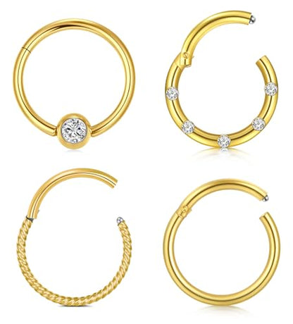 D.Bella 16G 14G Horseshoe Rings Surgical Steel Nose Septum Horseshoe Hoop Earring Eyebrow Tragus Lip Rings Daith Helix Piercing Jewelry for Women Men 6-12mm Smily Piercing Jewelry - color: Gold