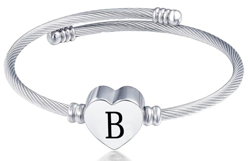 MUERDOU Initial Bracelet for Women Alphabet 26 Letters Bracelet Heart Cable Charm Bracelets Gifts for Her - style: B