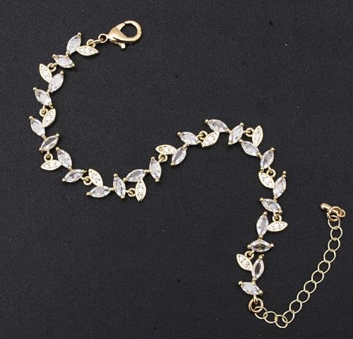 Cubic Zirconia Jewelry Sets for women Brides Bridesmaid Necklace Dangle Earrings Link Bracelet for Wedding Prom Costume Party Events - color: White-Gold Plated
