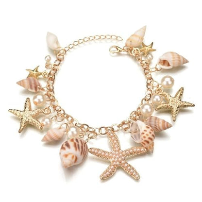 Bohemia Sea Shell Starfish Conch Charm Bracelets Hawaiian Sea Themed Faux Pearl Charm Bracelets Anklet for Women Summer Beach Vacation Jewelry Gifts - style: StyleA