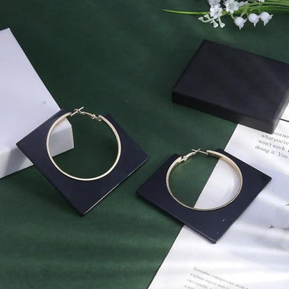 Colorful Large Hoop Earrings for Women Big Square Hollow Hoops Dangle Earrings Trendy Chunky Geometric Square Earring 80s 90s Neon Hoop Dangle Earrings - color: black