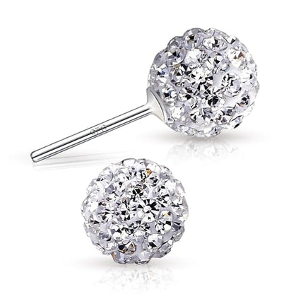 925 Sterling Silver Woman Earrings with Box Disco Ball White Crystals Dangle Hook Stud Earrings for Women - size: 6 mm