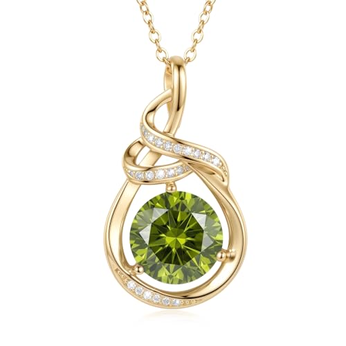 Teardrop Birthstone Necklace for Women 14K Gold/White Gold Elegant Ribbon Pendent Anniversary Love Birthday Gifts for Mom Women, 18"+2" Inches - color: Gold-08-Aug Birthstone