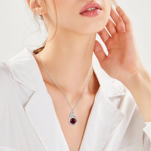 Teardrop Birthstone Necklace for Women 14K Gold/White Gold Elegant Ribbon Pendent Anniversary Love Birthday Gifts for Mom Women, 18"+2" Inches - color: White Gold-07-July Birthstone