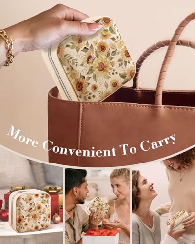 Bistup Travel Jewelry Case - Small Jewelry Organizers and Storage Box for Women Girls Teens Cute Traveling Jewelry Holder with Mirror Little Tiny Compact Modern Unique Aesthetic Pretty, Sunflower - style: Sunflower