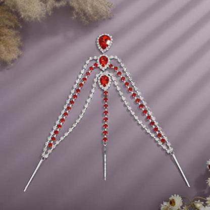 Bohemian Full Silver Rhinestone Chain Red Crystal Head Chain Clip Drop Pendant HeadPieces Forehead Headband Hair Accessories for Wedding Brides Party Prom Costume (Silver Red) - color: Silver Red