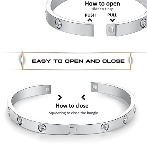Friendship Love Bracelet for Women, 18K Gold Plated Titanium Steel Cuff - color: Silver, size: Zircon 6.5''