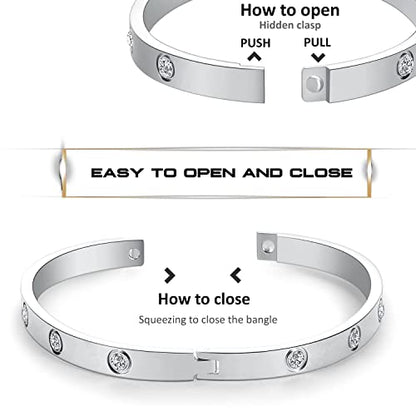 Friendship Love Bracelet for Women, 18K Gold Plated Titanium Steel Cuff - color: Silver, size: Zircon 6.5''