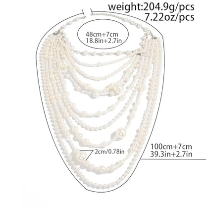 Layered Faux Pearl Necklace for Women Long Multi Strand Statement Necklace Vintage Flapper Beaded Necklace Gatsby Style Jewelry for Party Wedding Outfit