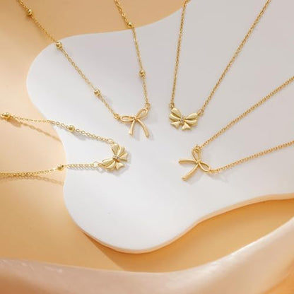 Thaivor Necklace for Women Dainty Bow Necklace 14K Gold Plated Cute Choker Small Pendant Charm Necklaces Teen Gift Trendy Stuff Personalized Jewelry Gifts - color: Silver-Bead-1