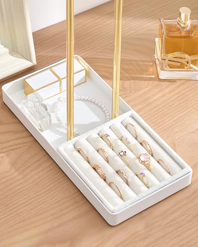 Lolalet 2-Tier Necklace Holder Display, Jewelry Stand with Ring Tray -White | Velvet Wrapped Jewelry Organizer, Tall Bracelet Stand for Bangles Watches Earrings, Gifts for Mom Girls Women Mother's Day - color: White