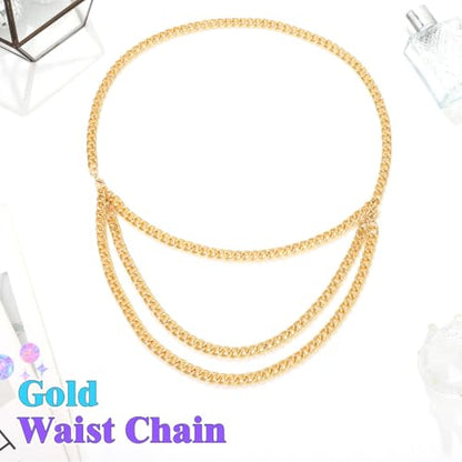 REETAN Gold Waist Chain Belt Fashion Rave Body Accessories for Women