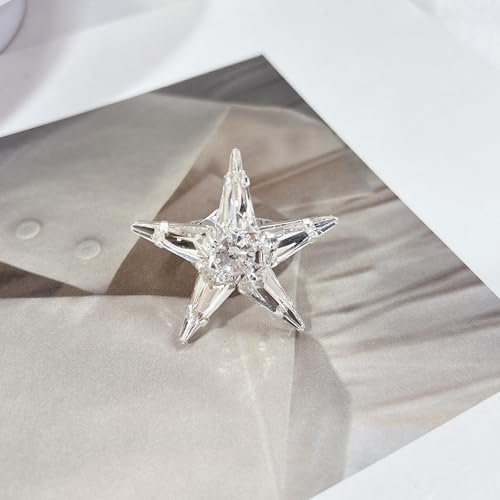 Exaggerated Large Star Rhinestone Statement Ring for Women Luxury Thick Chunky Big Crystal Stone Finger Knuckle Band Wrap Open Adjustable Rings Silver Oversized Fashion Wedding Cocktail Prom Party Jewelry Gift